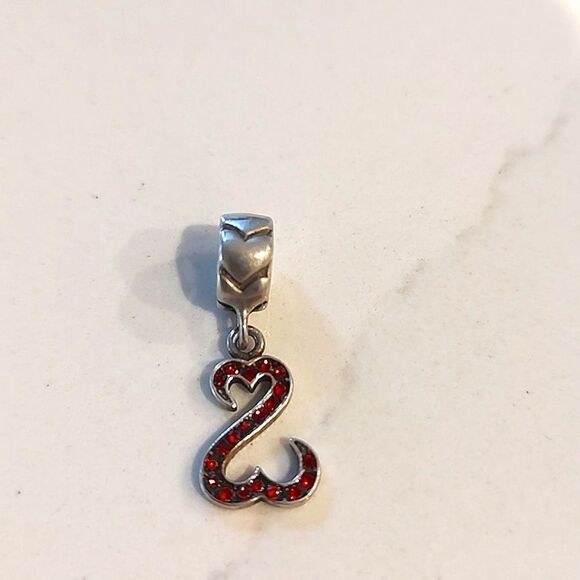 Michael Anthony Sterling Silver Open Red Crystal Heart Dangle Charm - Picture 1 of 6